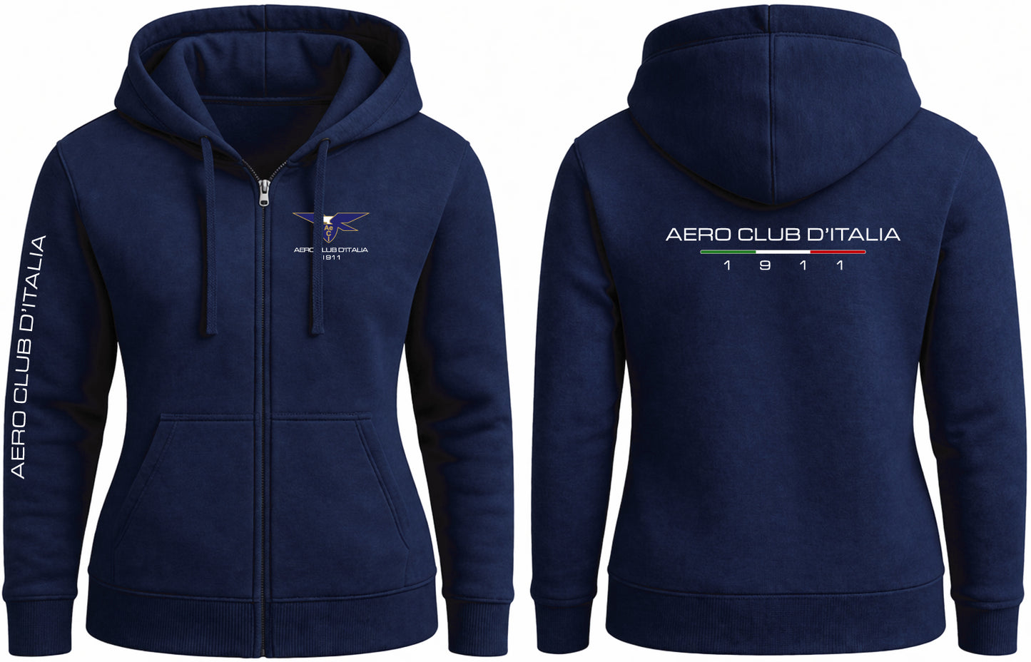 AECI-005D. Felpa Cappuccio e Zip Donna Aero Club Italia