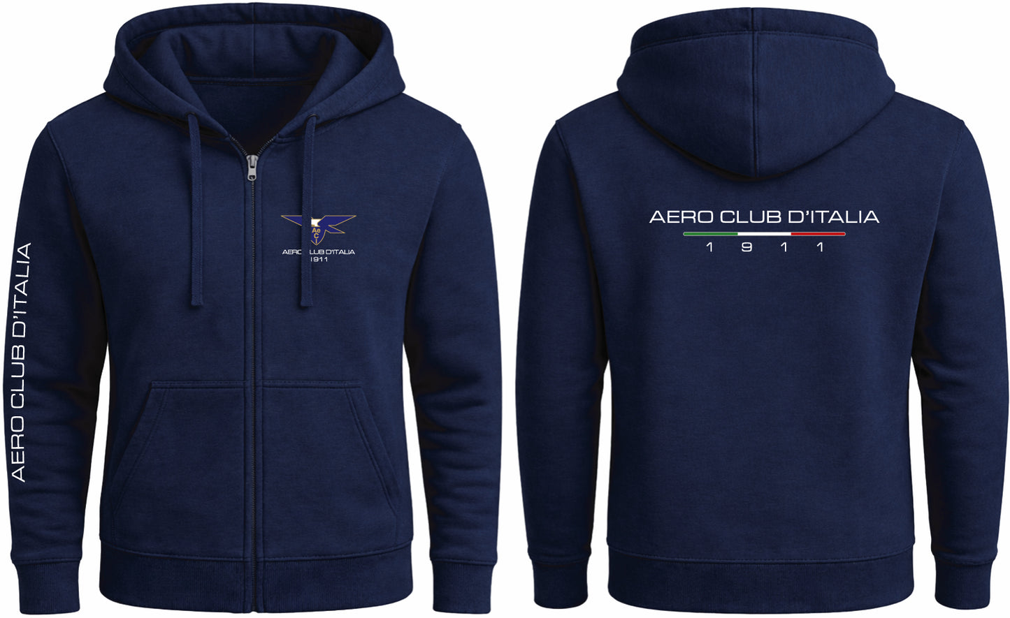 AECI-005U. Felpa Cappuccio e Zip Uomo Aero Club Italia