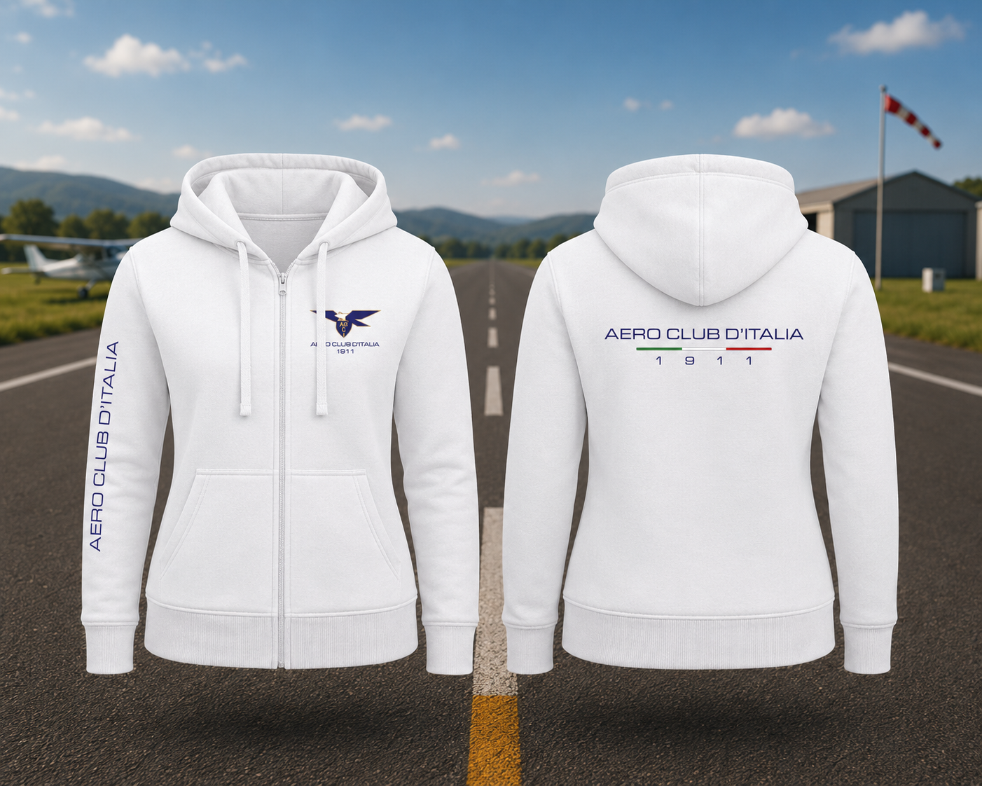 AECI-005D. Felpa Cappuccio e Zip Donna Aero Club Italia