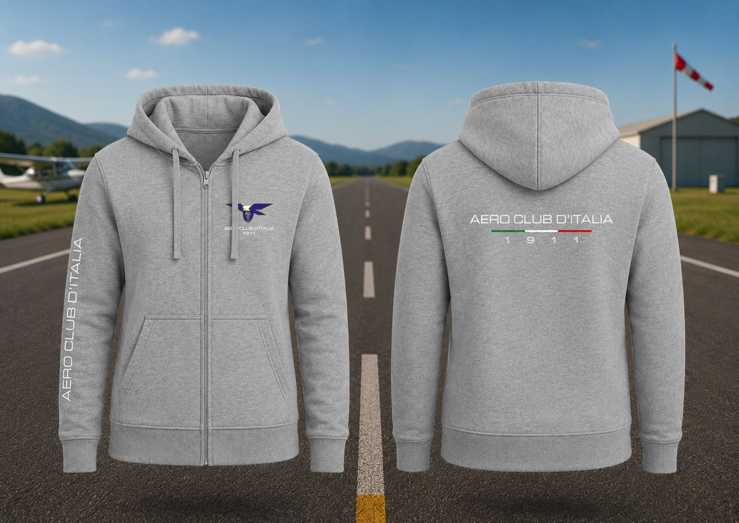 AECI-005U. Felpa Cappuccio e Zip Uomo Aero Club Italia