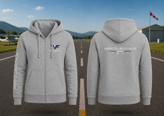 AECI-005U. Felpa Cappuccio e Zip Uomo Aero Club Italia